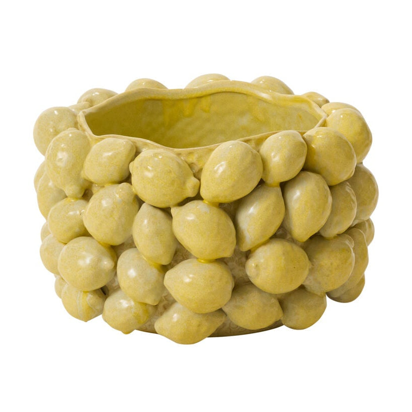 Layered Lemon Pot styled view, yellow ceramic lemon planter