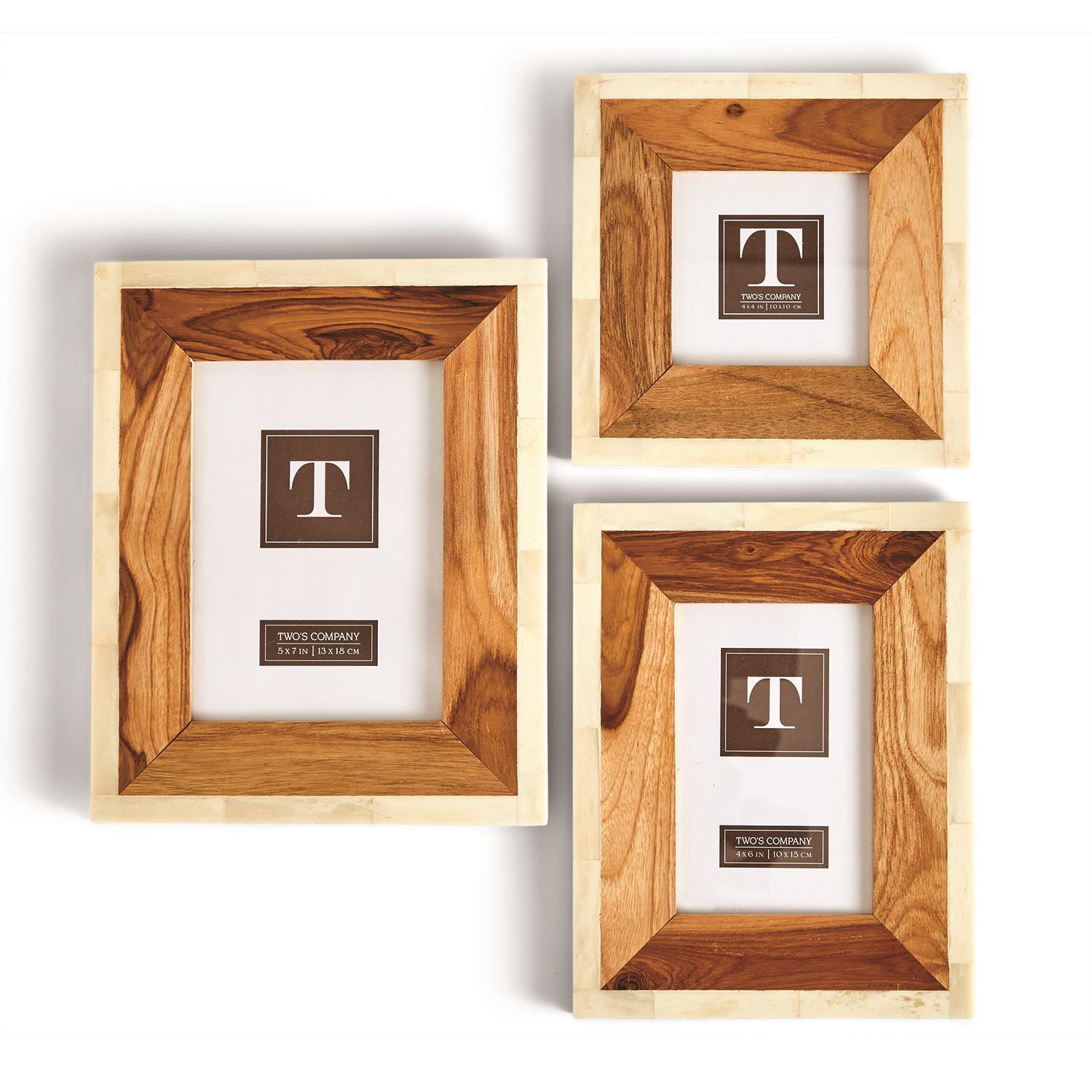 Wood and Bone Photo Frame Set of 3