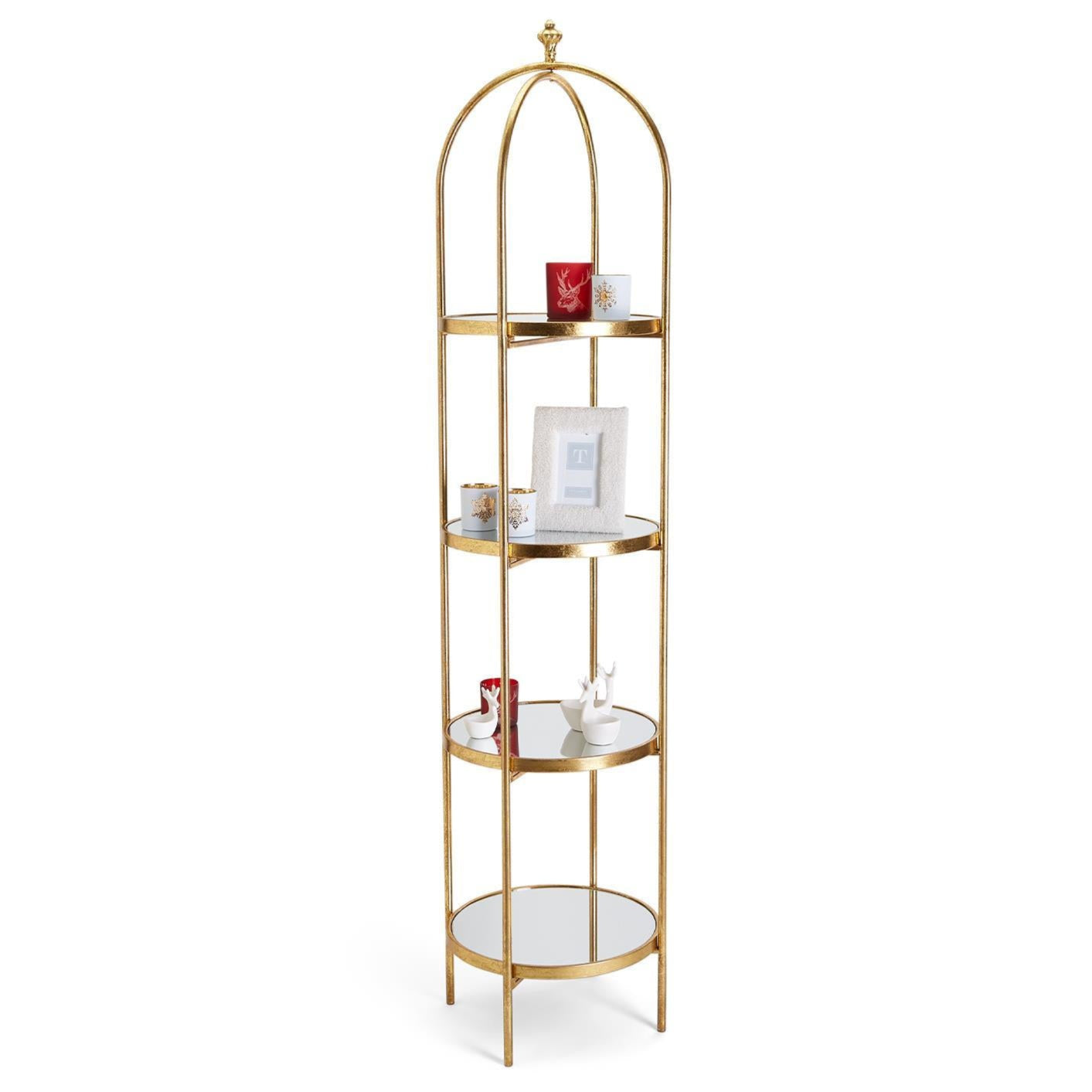 Golden Etagere with 4 Mirror Glass Shelves