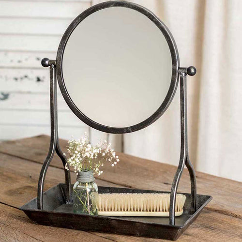 Vanity Tray with Round Mirror