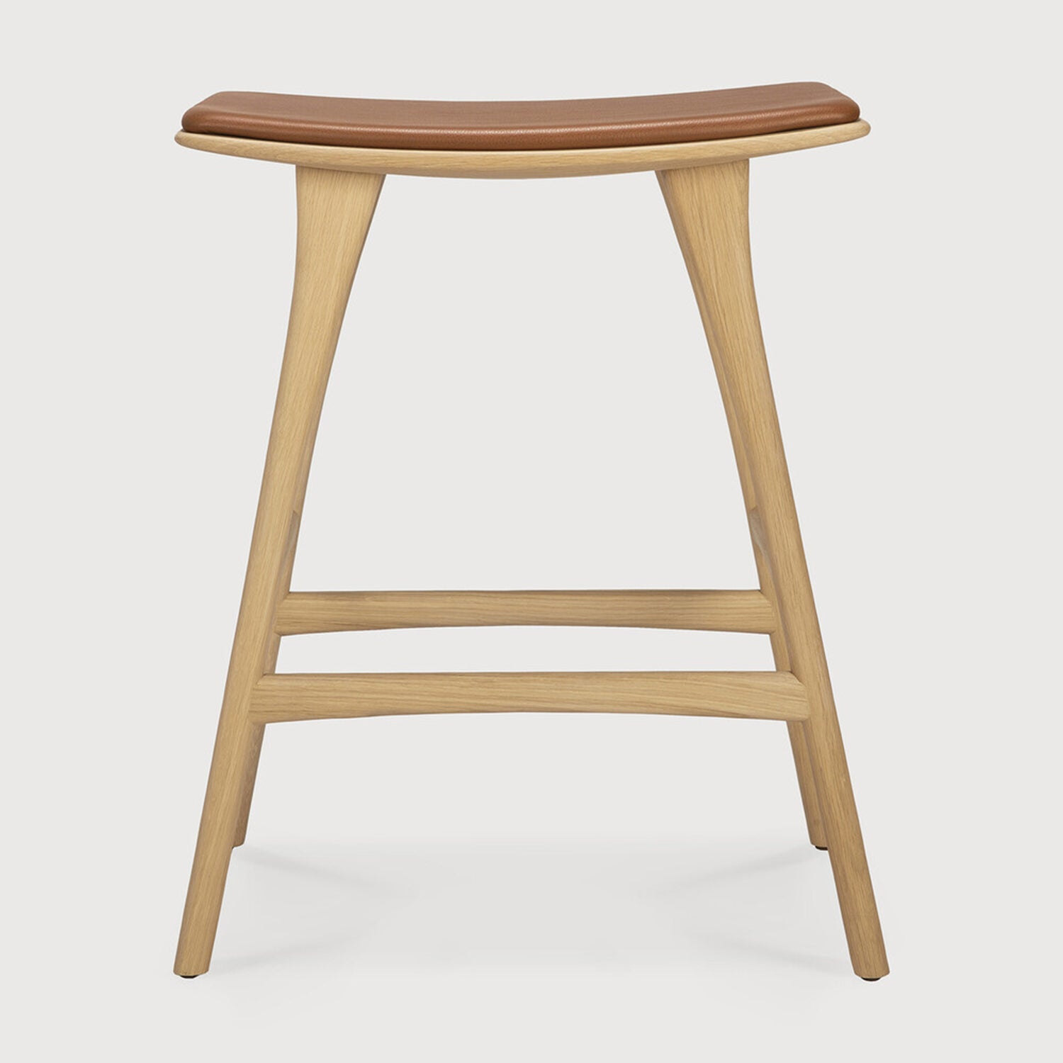 Ethnicraft Osso Oak Leather Counter Stool Set of 2