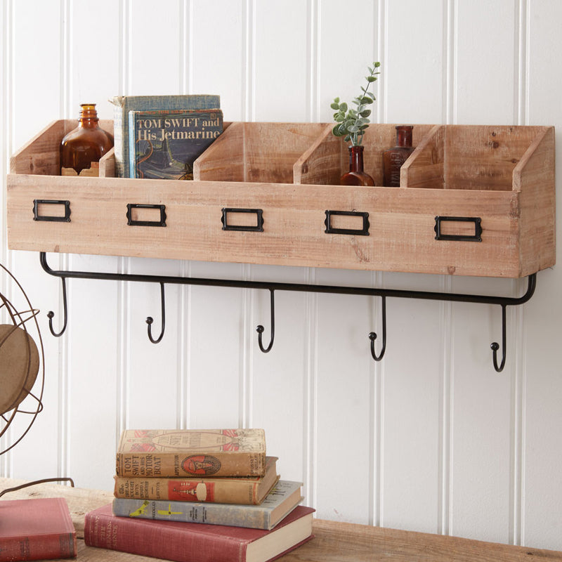 Wood Shelf Organizer with Hooks