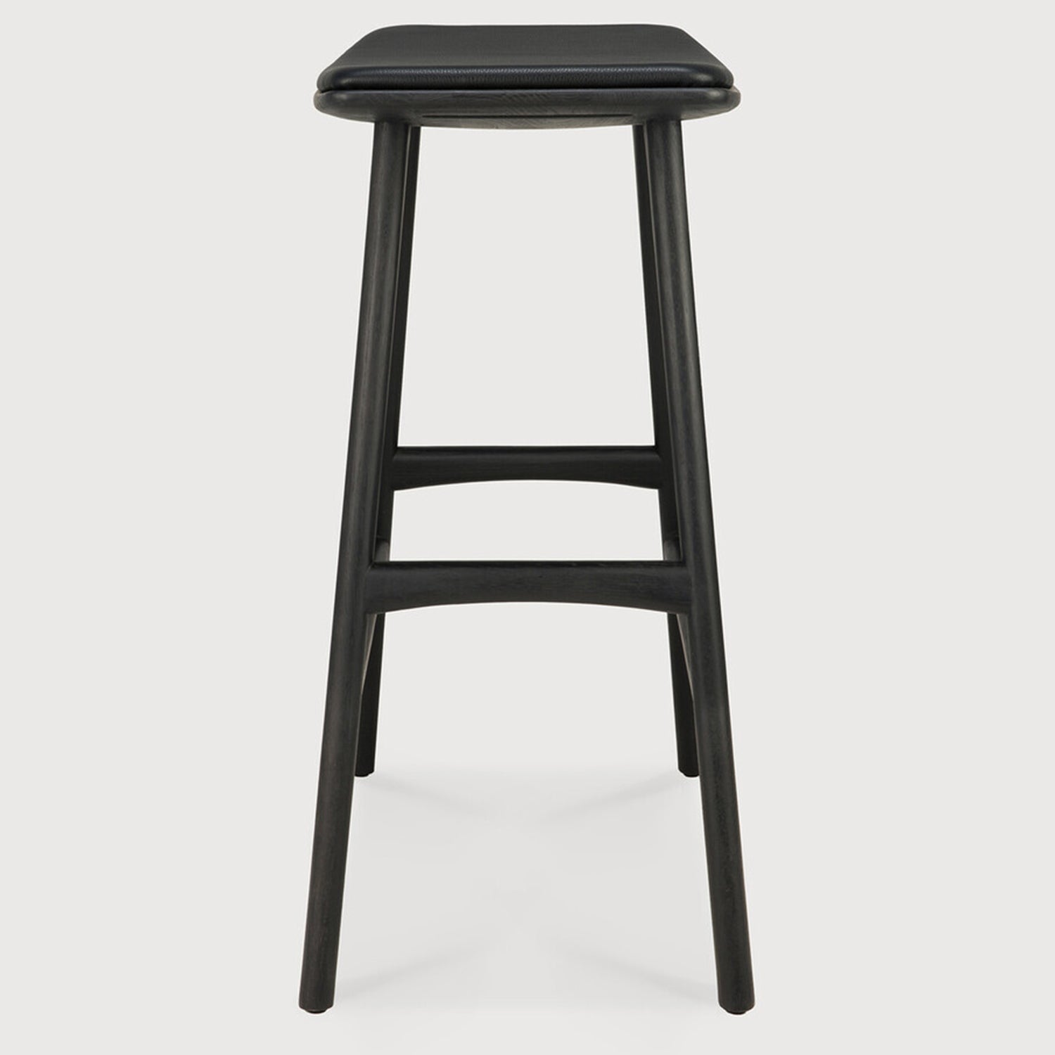 Ethnicraft Osso Oak Black Leather Counter Stool Set of 2