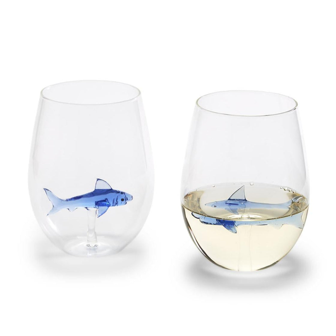 Great White Shark Stemless Wine Glass Set of 2