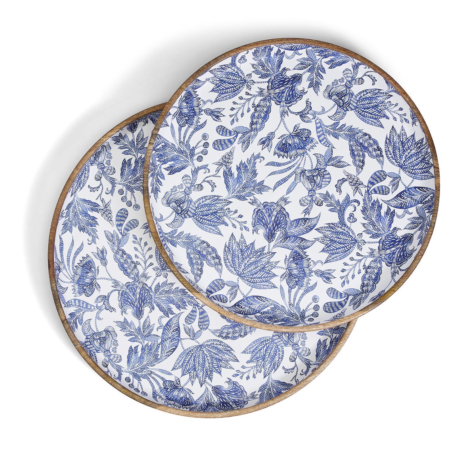 Blue Batik Round Tray Set of 2