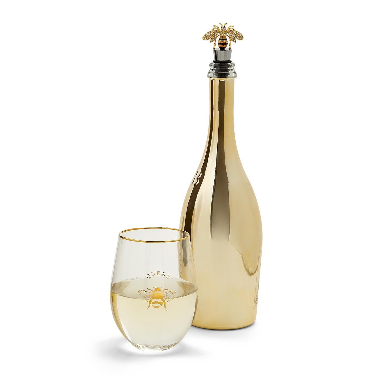 Bee Stemless Wine Glass & Wine Stopper Set