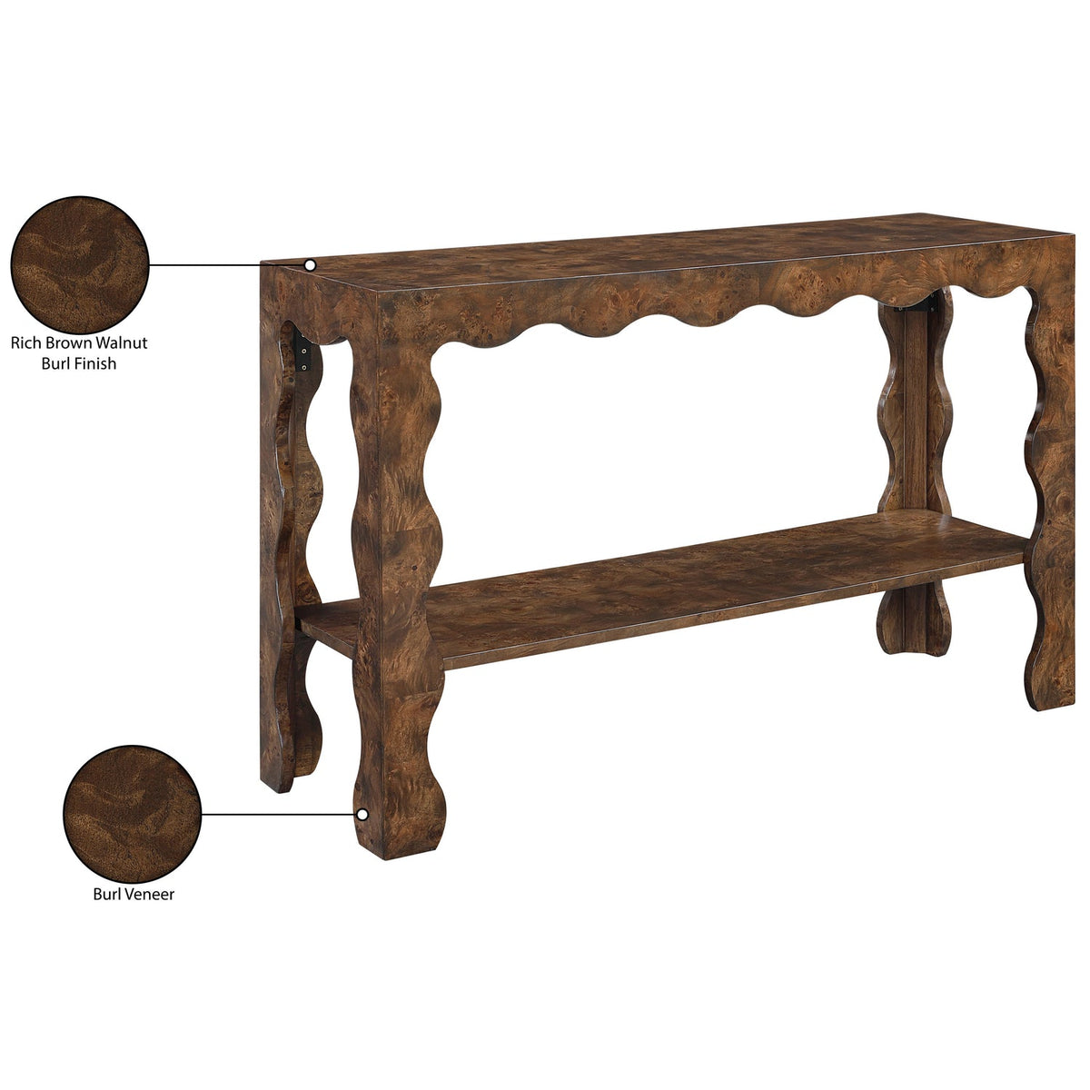 Vassa Brown Burl Veneer Console Table