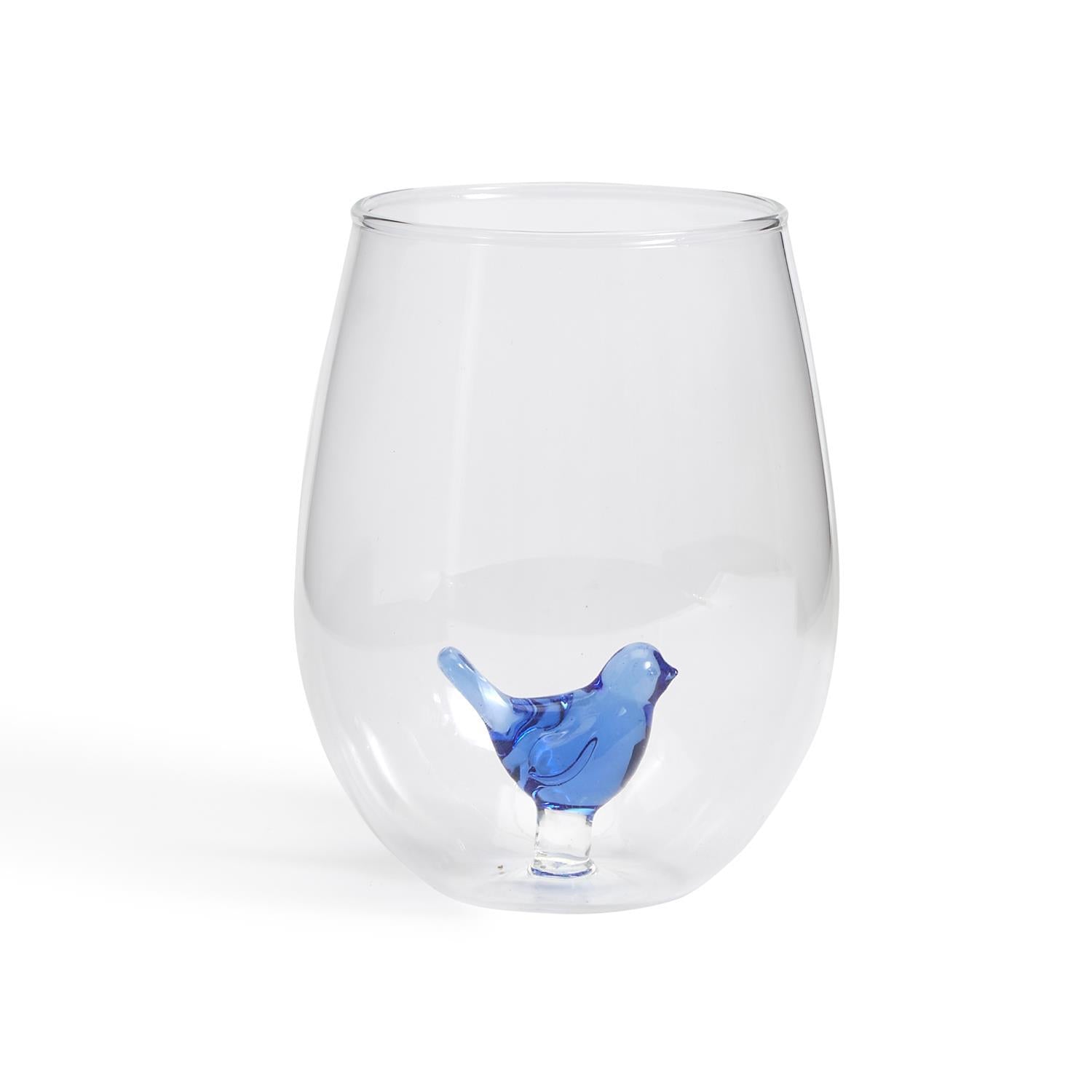 Blue Bird Stemless Wine Glass Set of 2