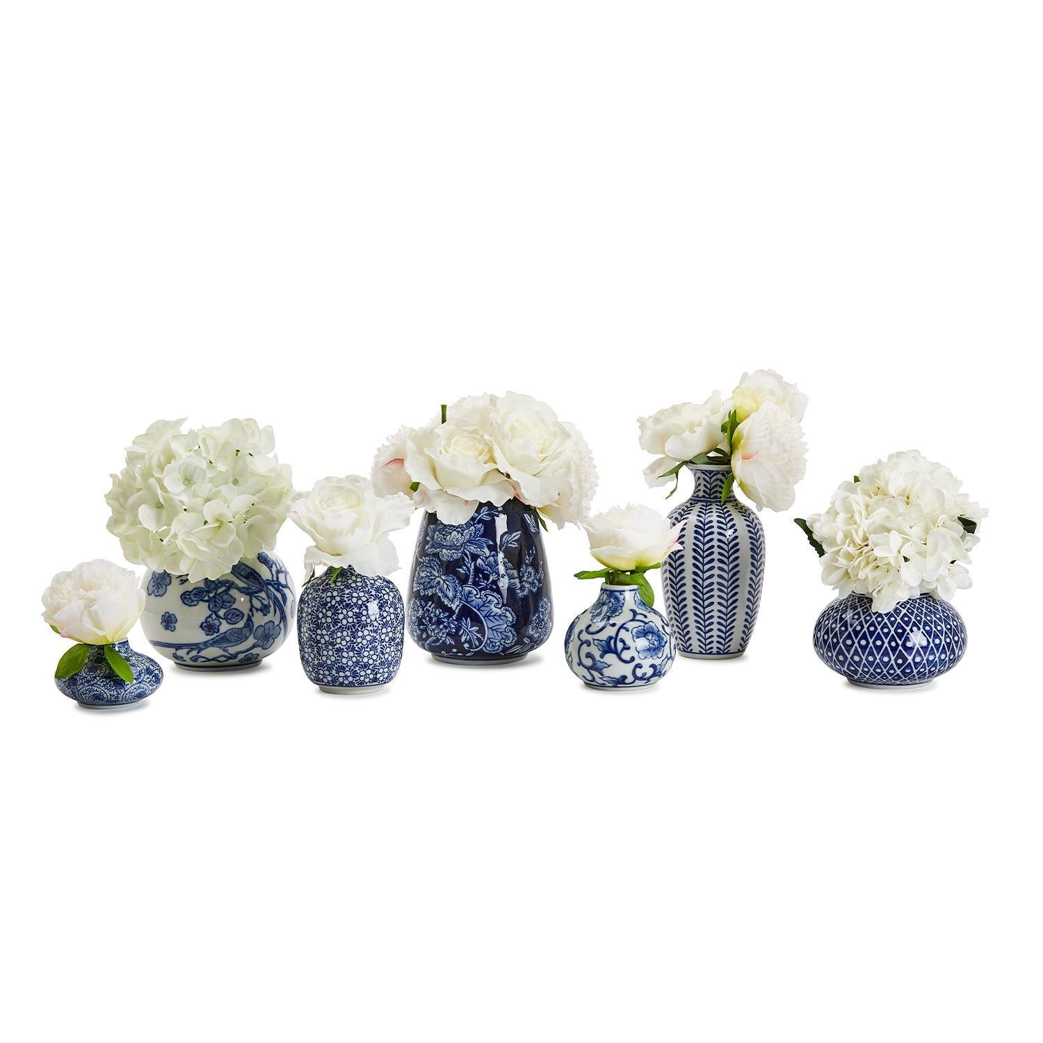 Blue and White Hand-Painted Vase Set of 7