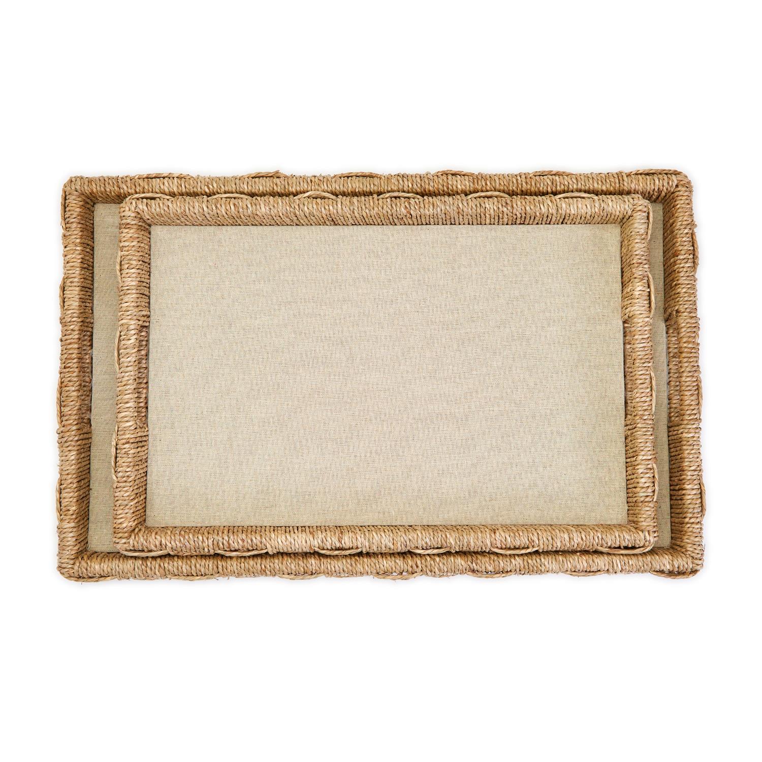 Sea Grass and Rattan Oversized Decorative Square Tray Set of 2