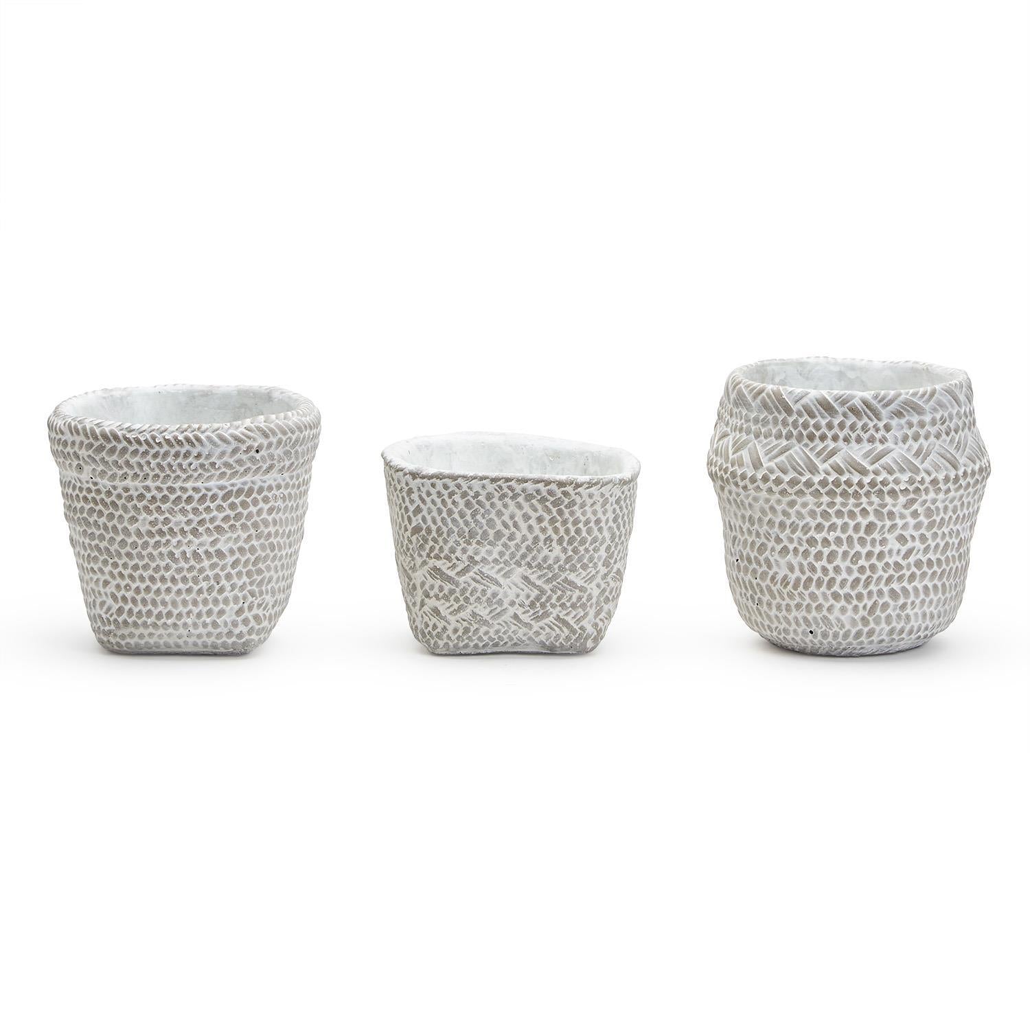 White Washed Basket Planter Set of 3