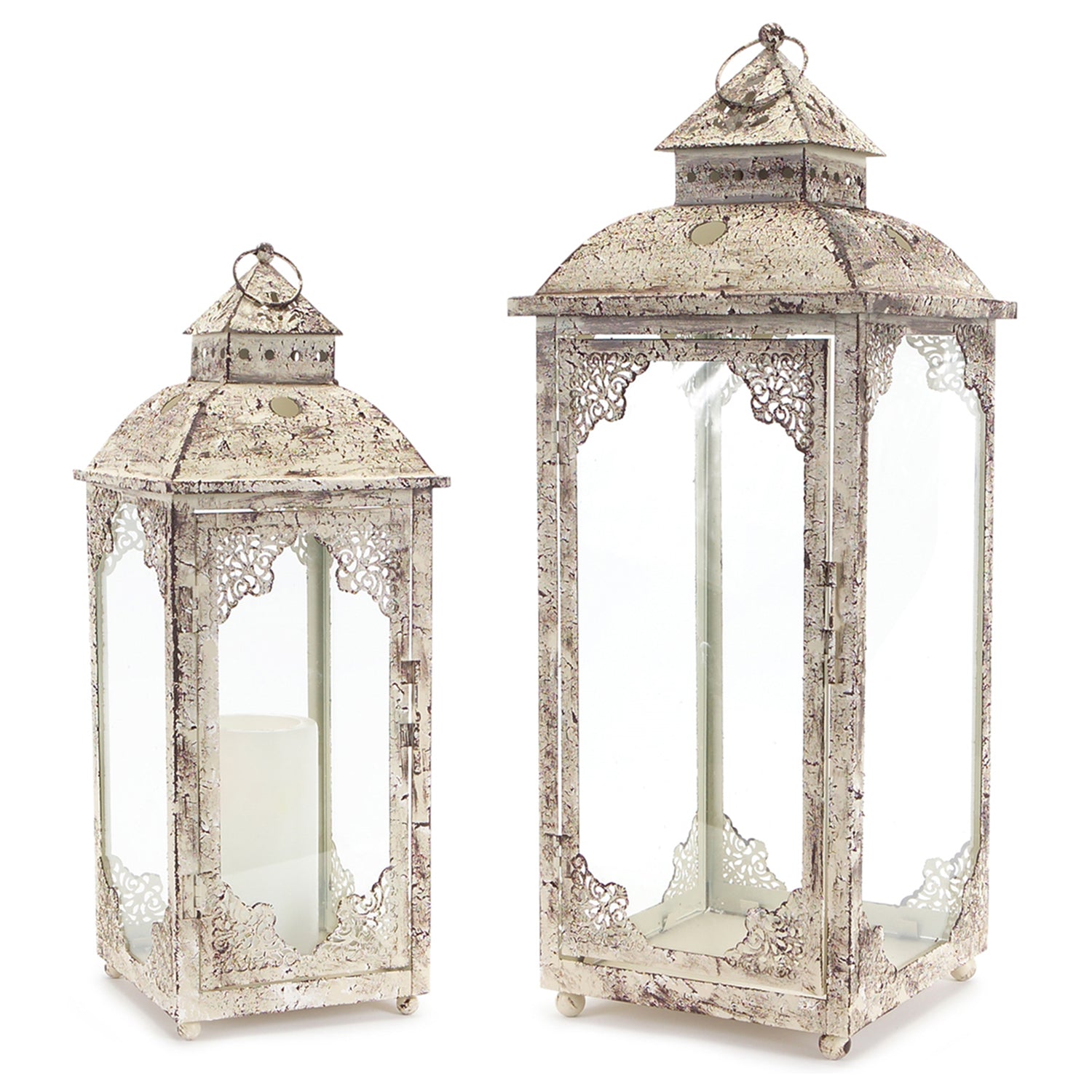 Weathered Ornate Metal Lantern Set of 2
