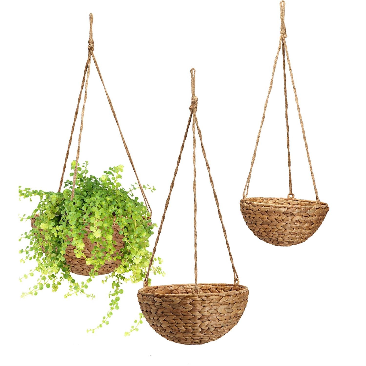 Rice Nut Weave Round Hanging Basket Set of 3