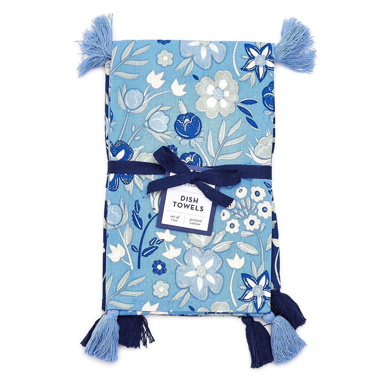 Blue Floral Dish Towel Set of 2