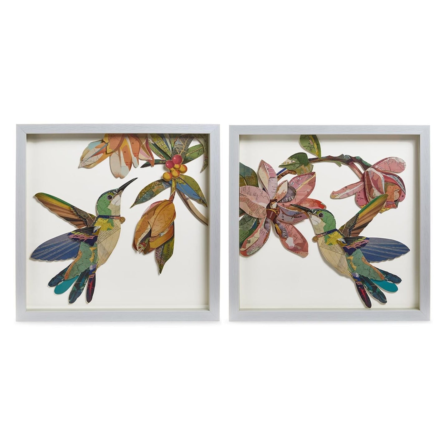 Humming Birds Paper Collage Wall Art Set of 2