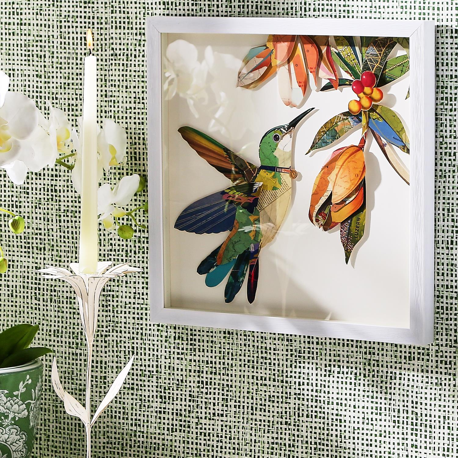 Humming Birds Paper Collage Wall Art Set of 2