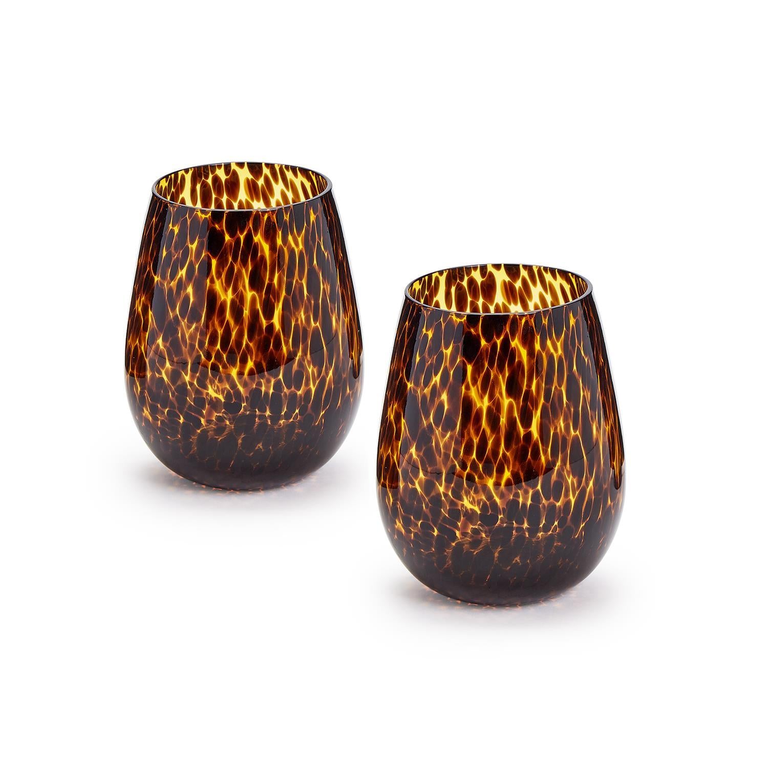 Tortoise Print Stemless Wine Glass Set of 4