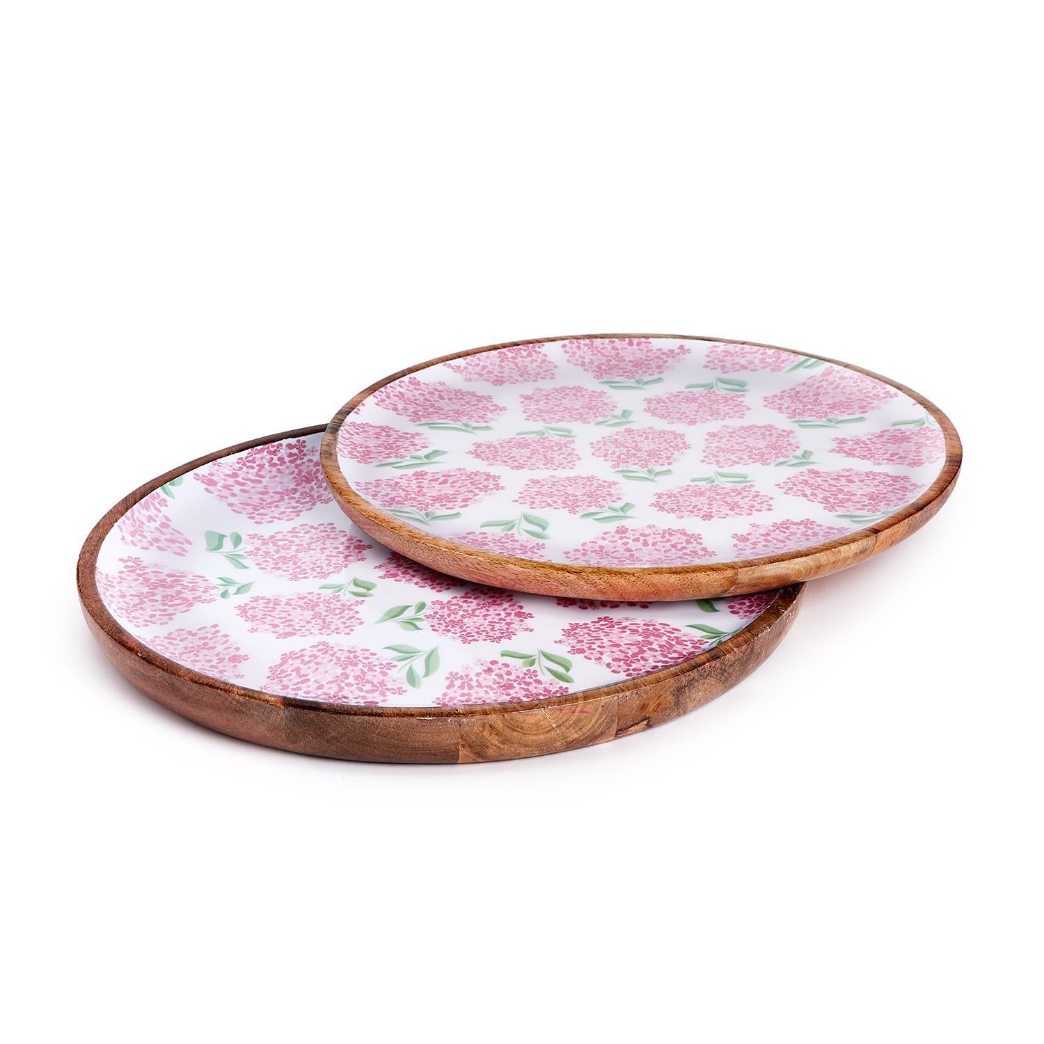 Pink Hydrangea Round Tray Set of 2