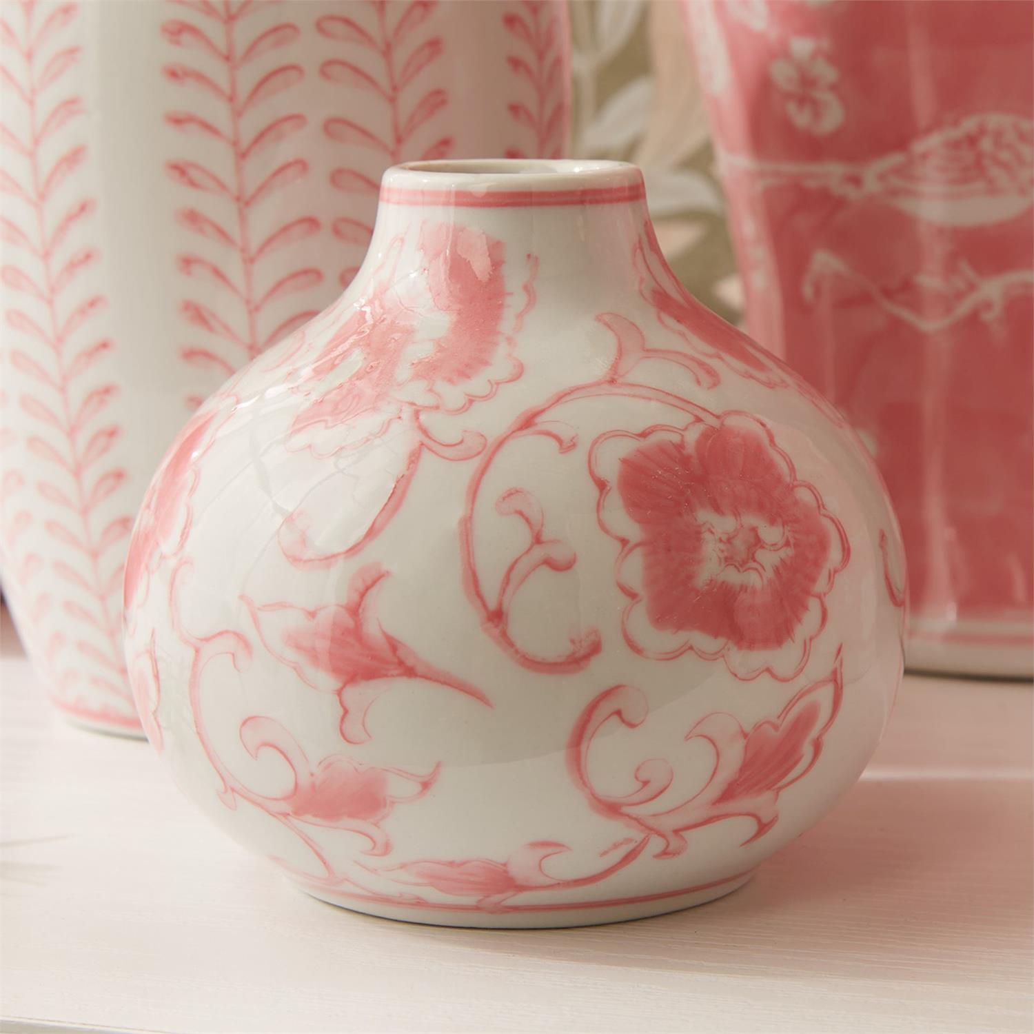 Pink Chinoiserie Vase Set of 5