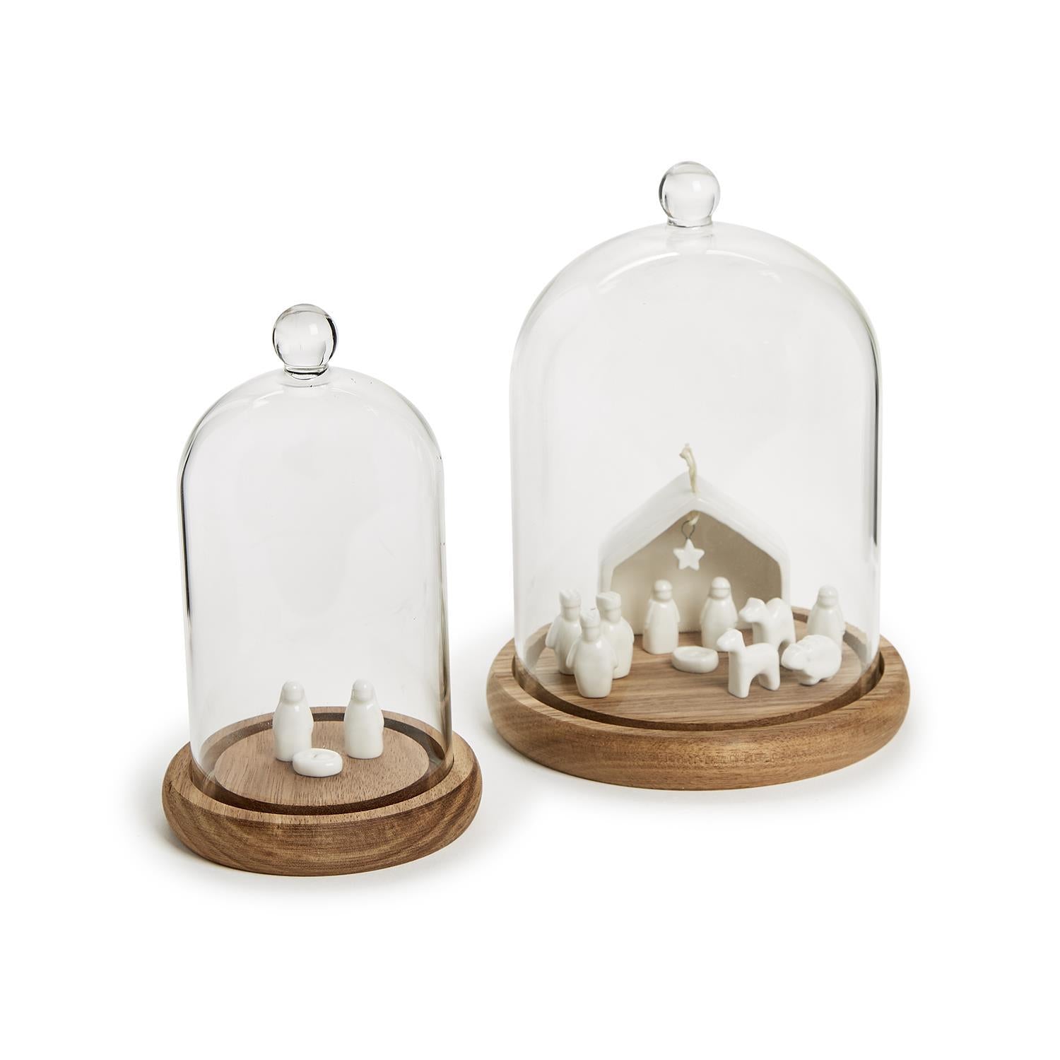 Ball Handle Cloche on Wooden Base Set of 2