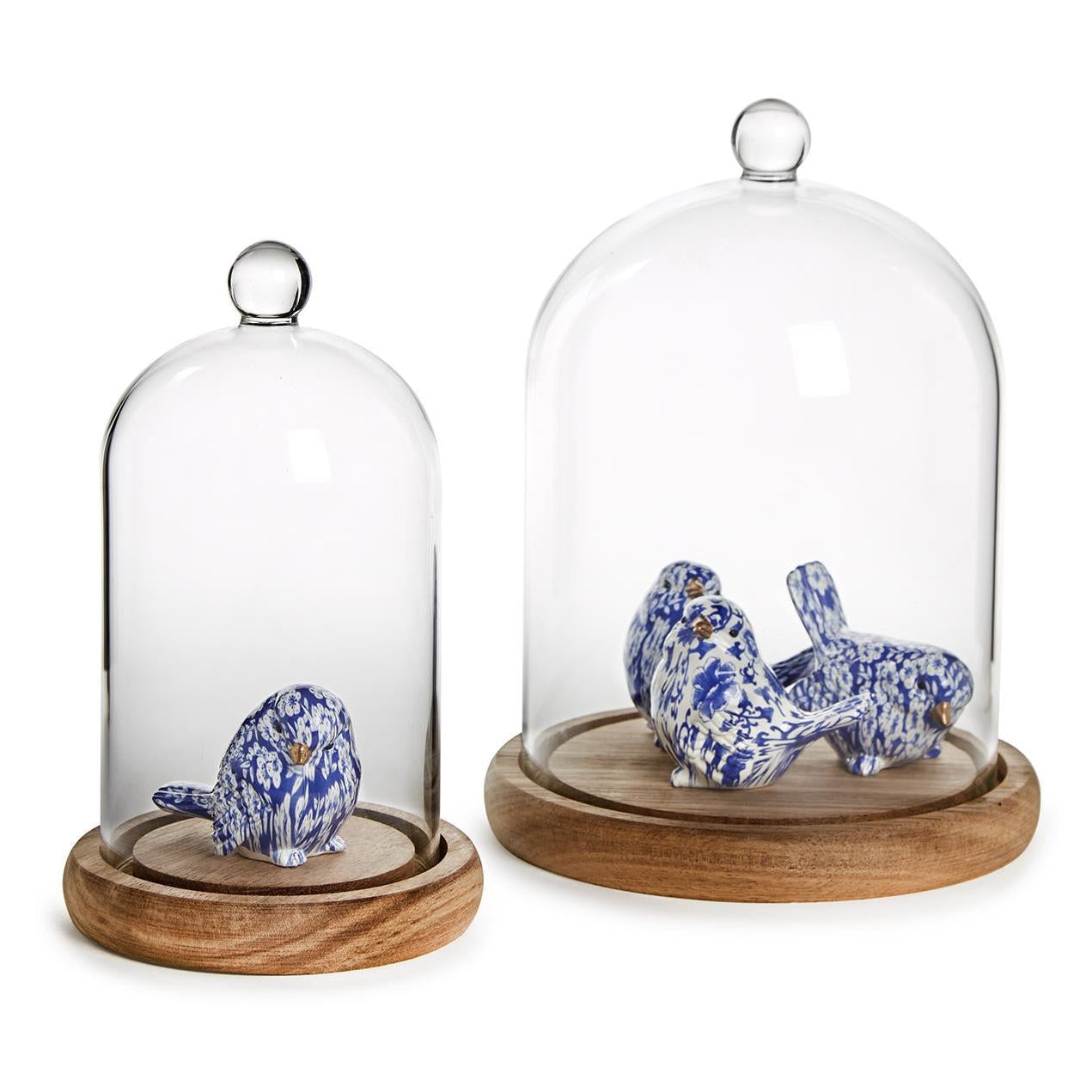 Ball Handle Cloche on Wooden Base Set of 2