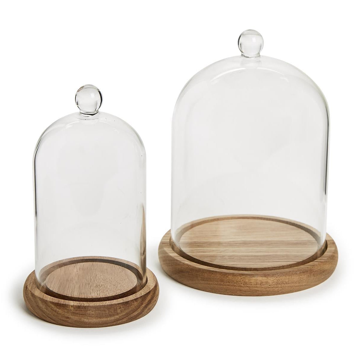 Ball Handle Cloche on Wooden Base Set of 2