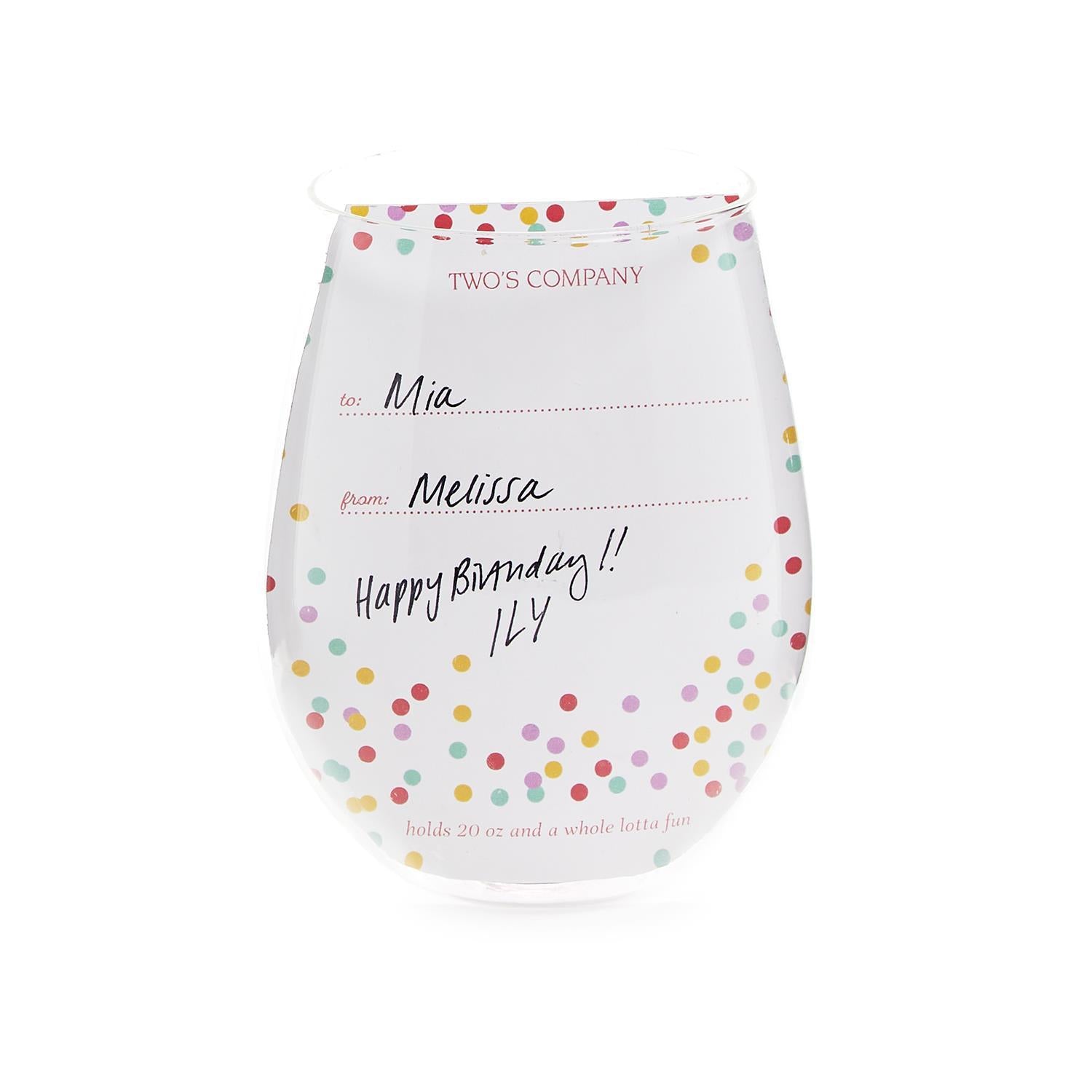 Celebration Cake Stemless Wine Glass
