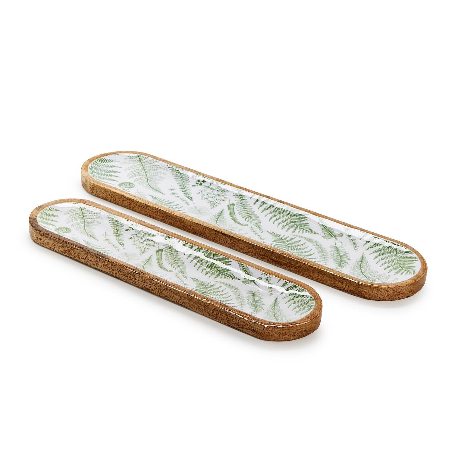 Fern Hand-Crafted Wood Tray Set of 2