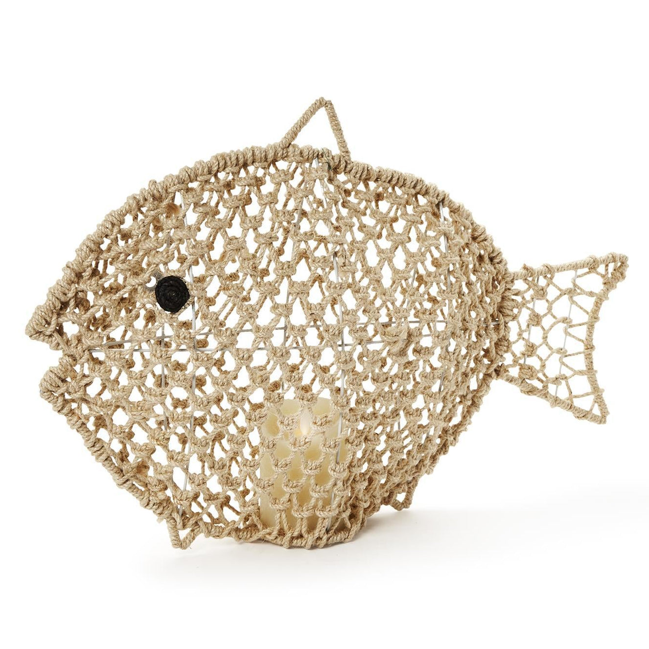 Macrame Hand-Crafted Fish Decor/LED Candleholder
