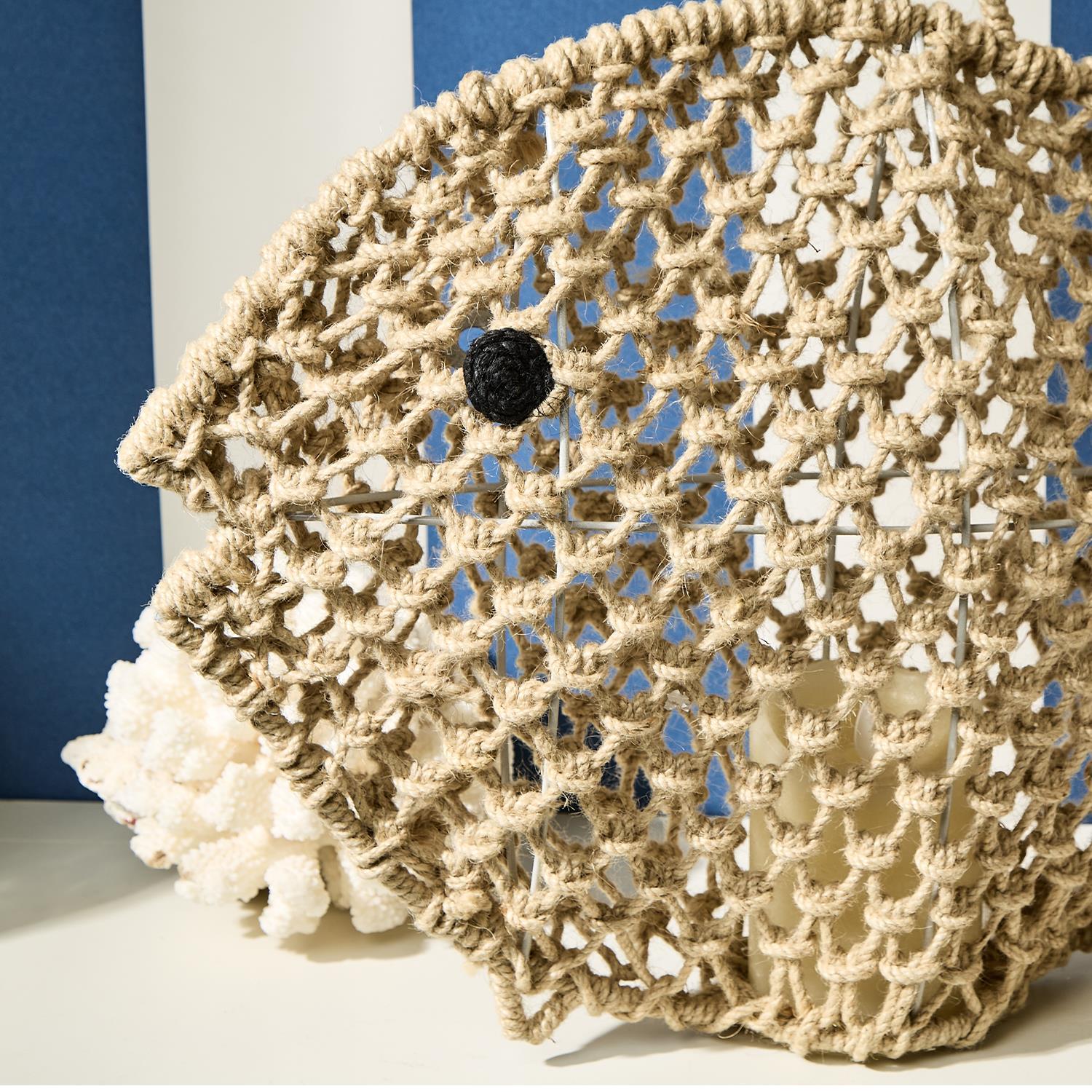 Macrame Hand-Crafted Fish Decor/LED Candleholder