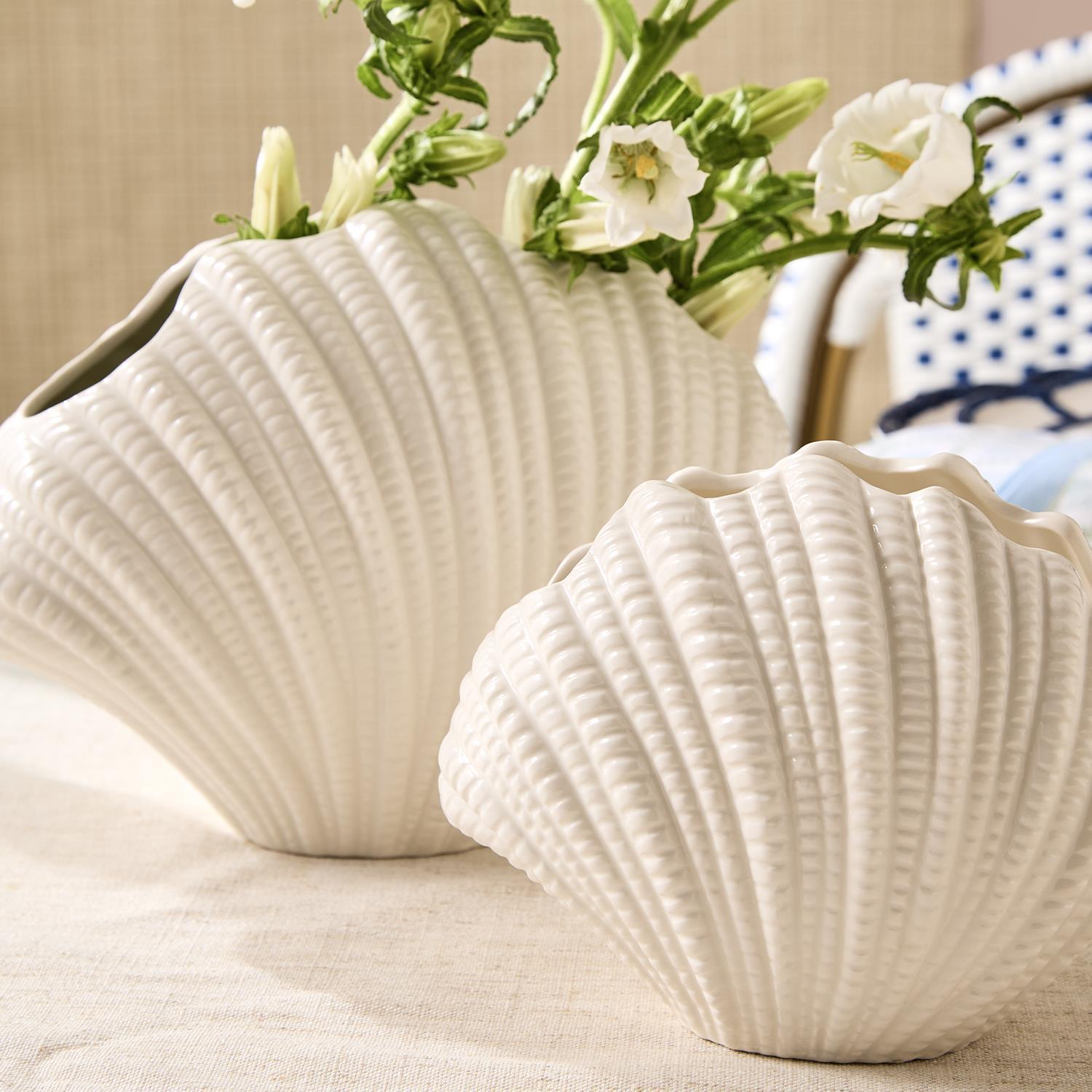 White Shell Vase Set of 2