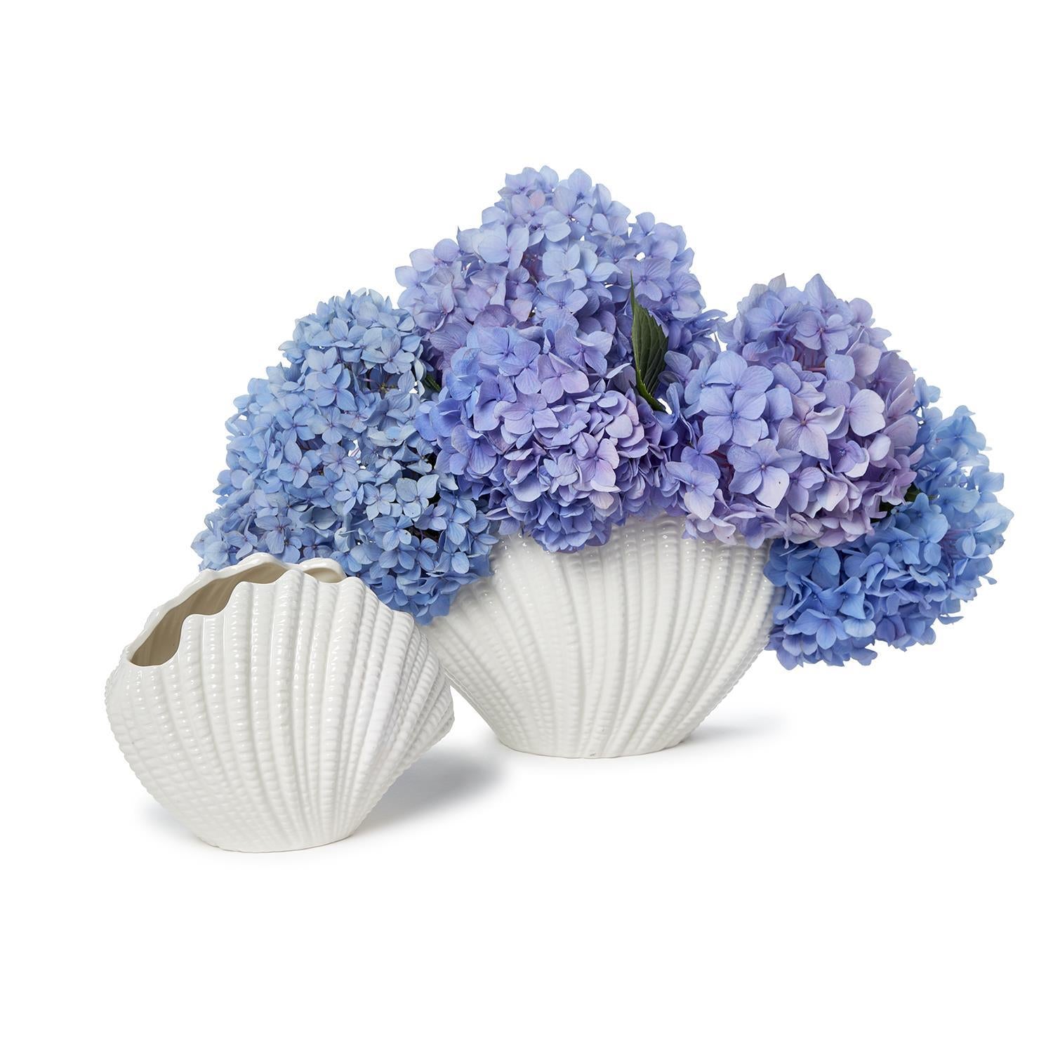 White Shell Vase Set of 2