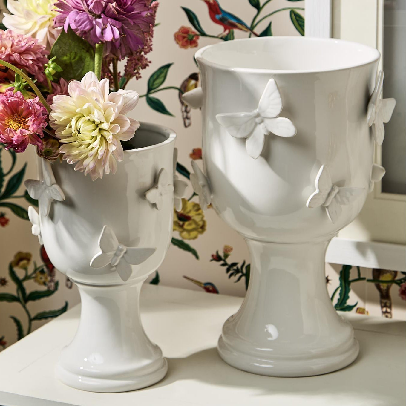 Butterfly Pedestal Cachepot Set of 2