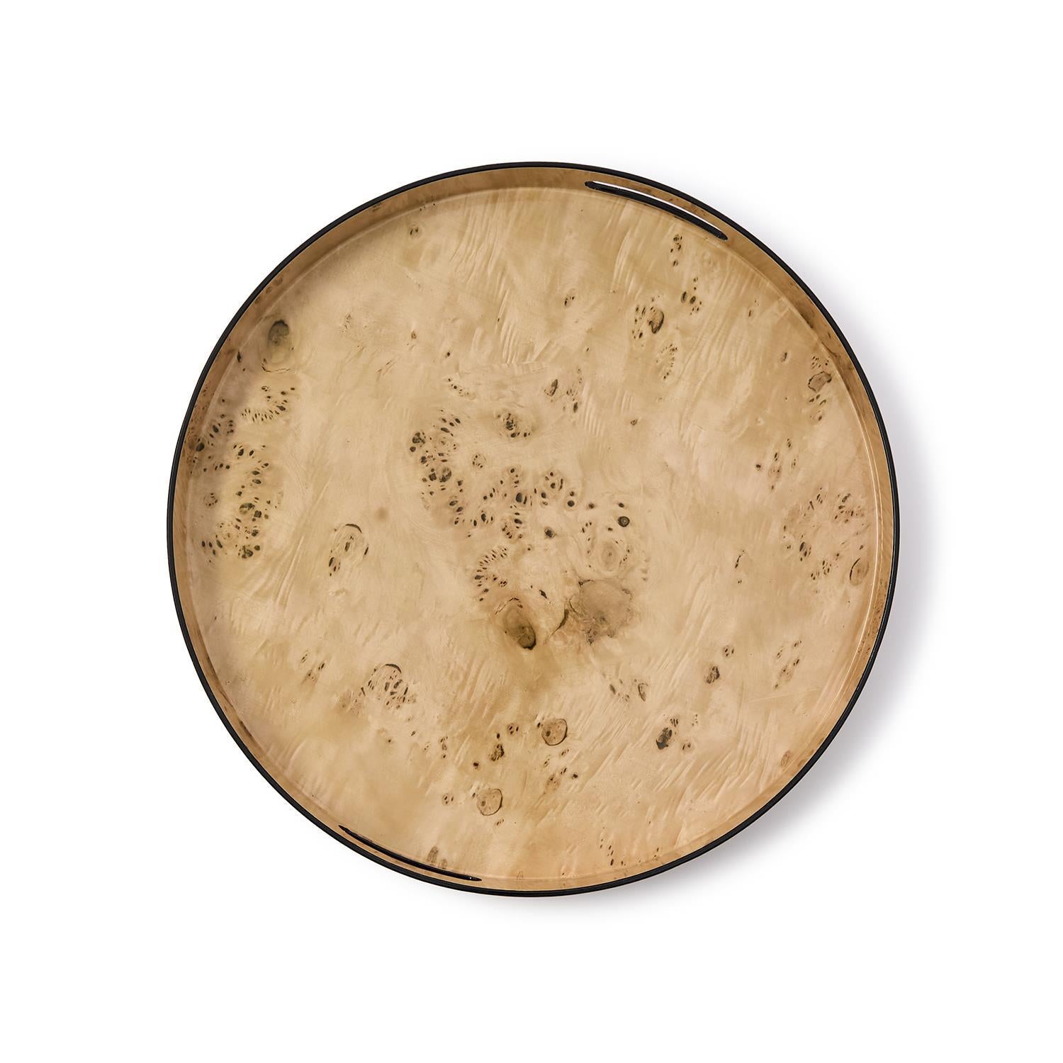 Burled Wood Pattern Round Tray Set of 3