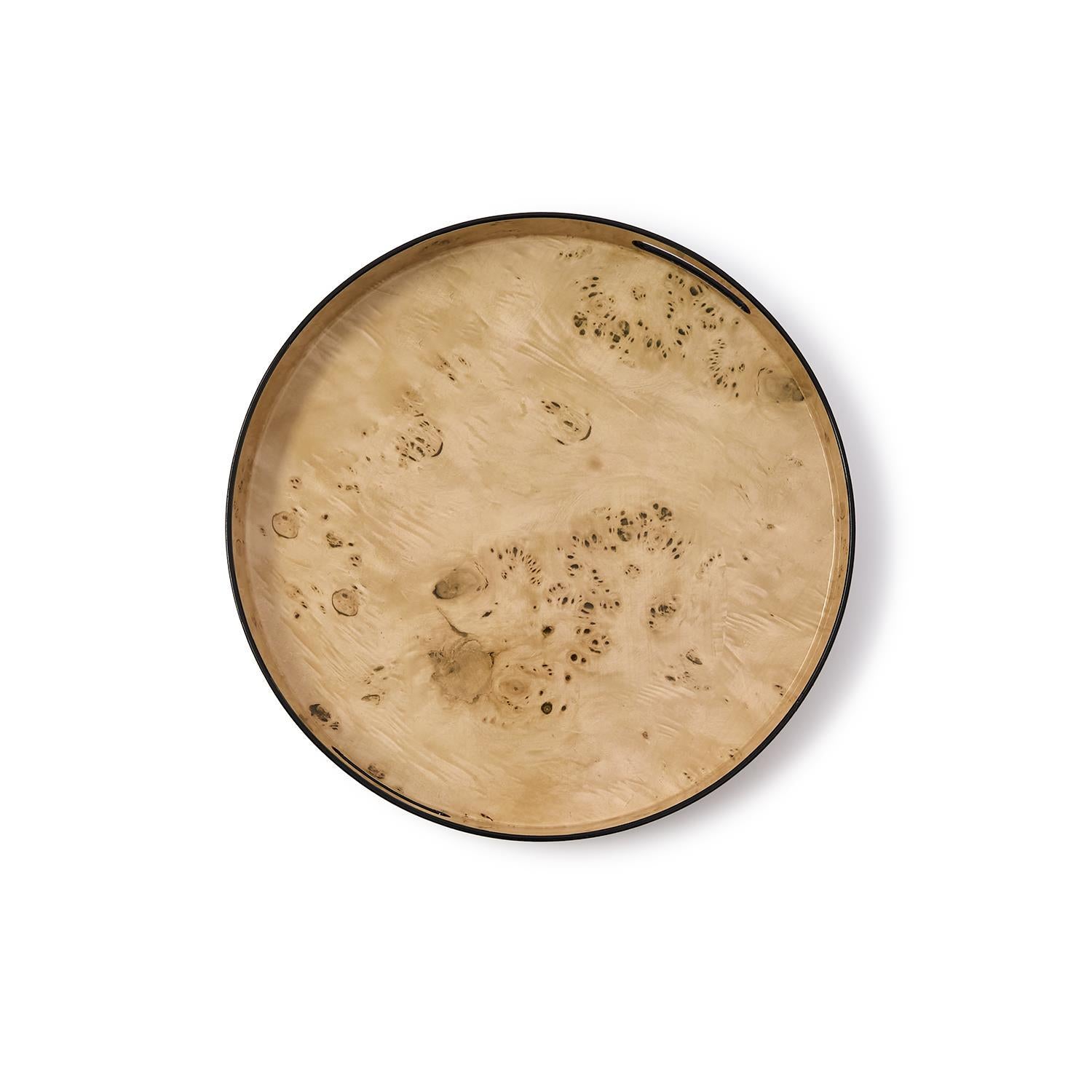 Burled Wood Pattern Round Tray Set of 3