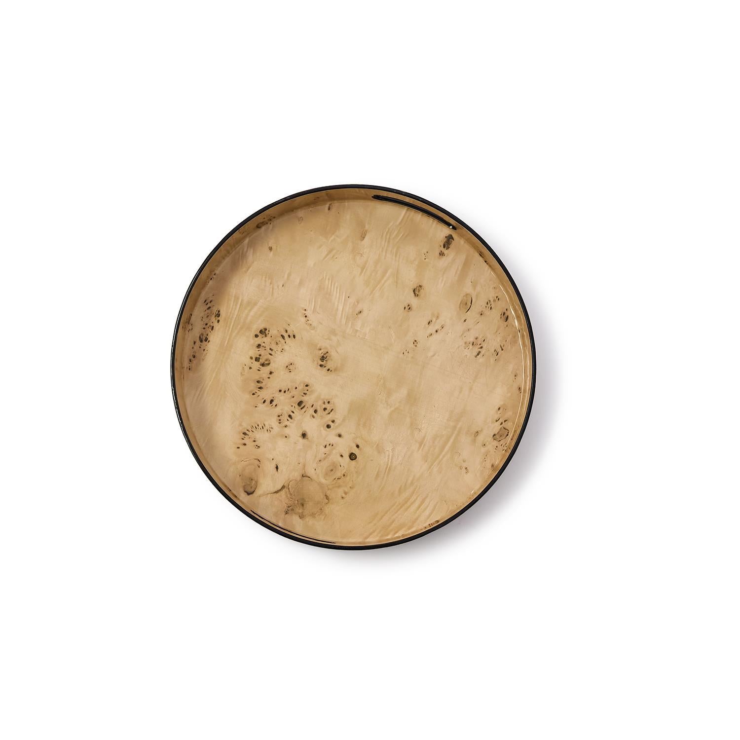 Burled Wood Pattern Round Tray Set of 3