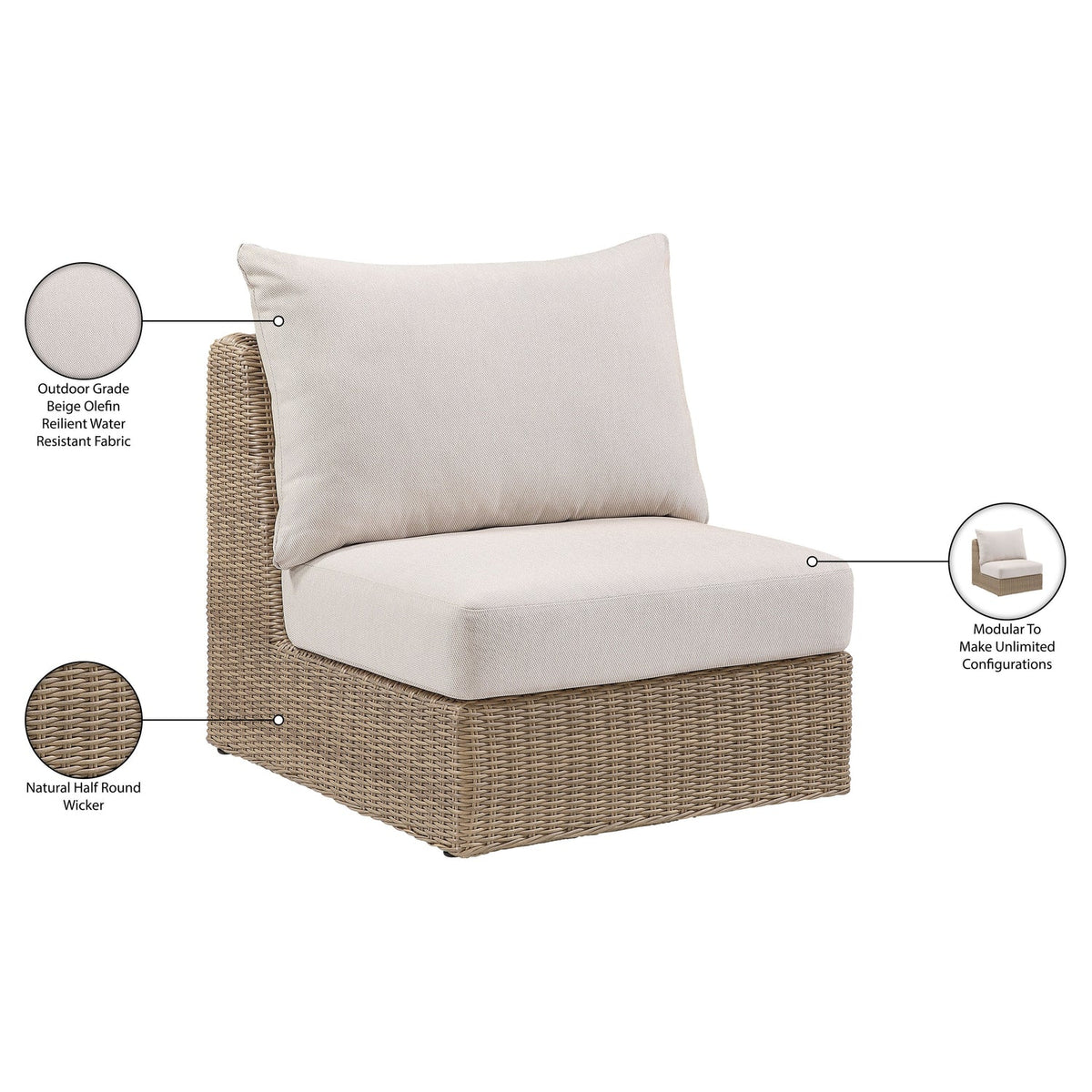 Seacrest Beige Olefin Water Resistant Fabric And Wicker Outdoor Patio Armless Chair