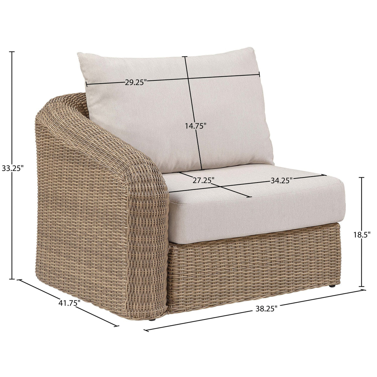 Seacrest Beige Olefin Water Resistant Fabric And Wicker Outdoor Patio Left Arm Chair