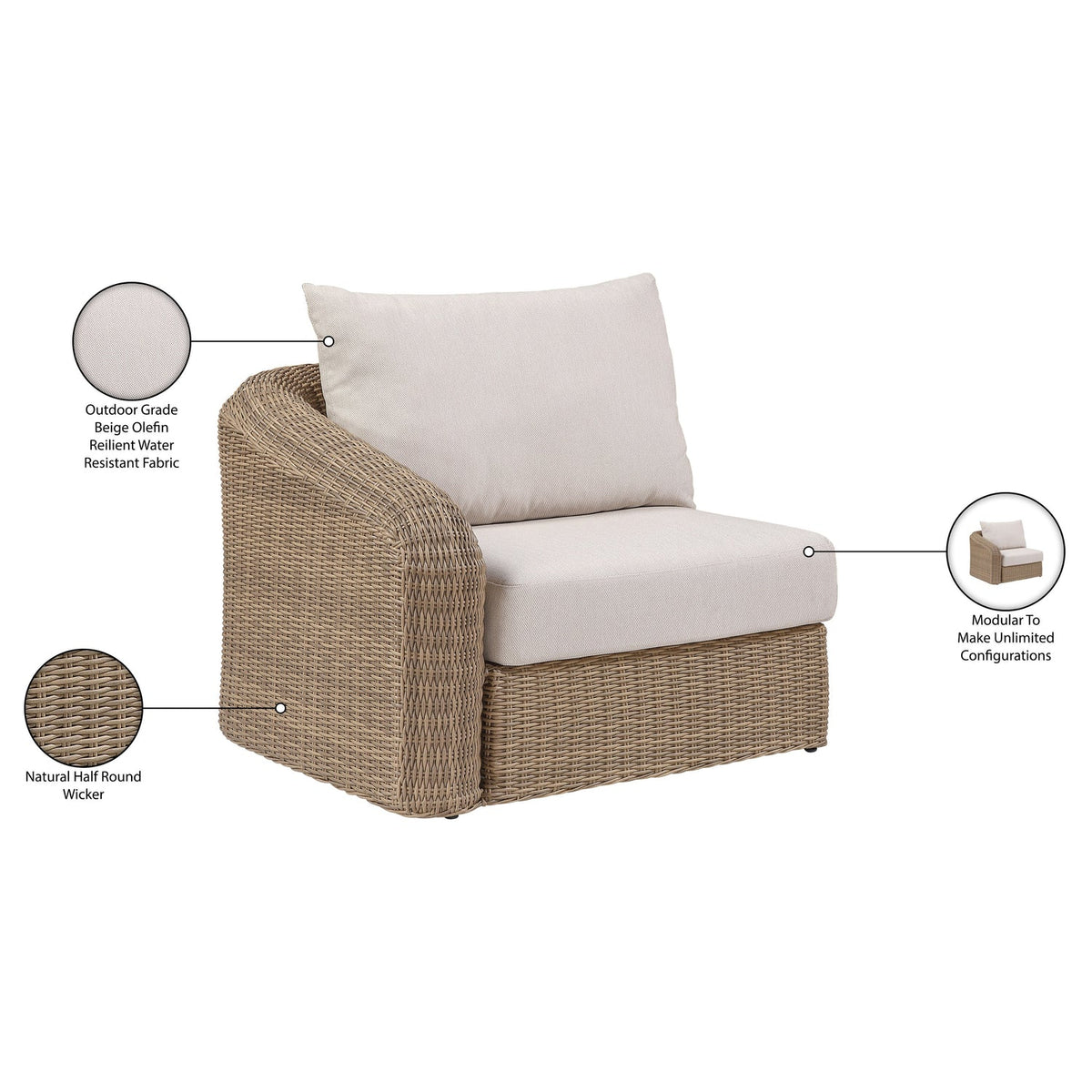Seacrest Beige Olefin Water Resistant Fabric And Wicker Outdoor Patio Left Arm Chair
