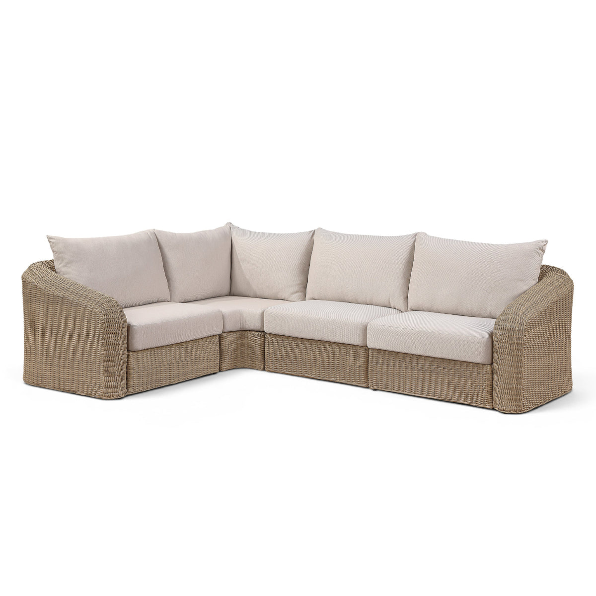 Seacrest 88.25" Beige Olefin 4pc Modular Sectional in beige olefin and wicker, primary product view