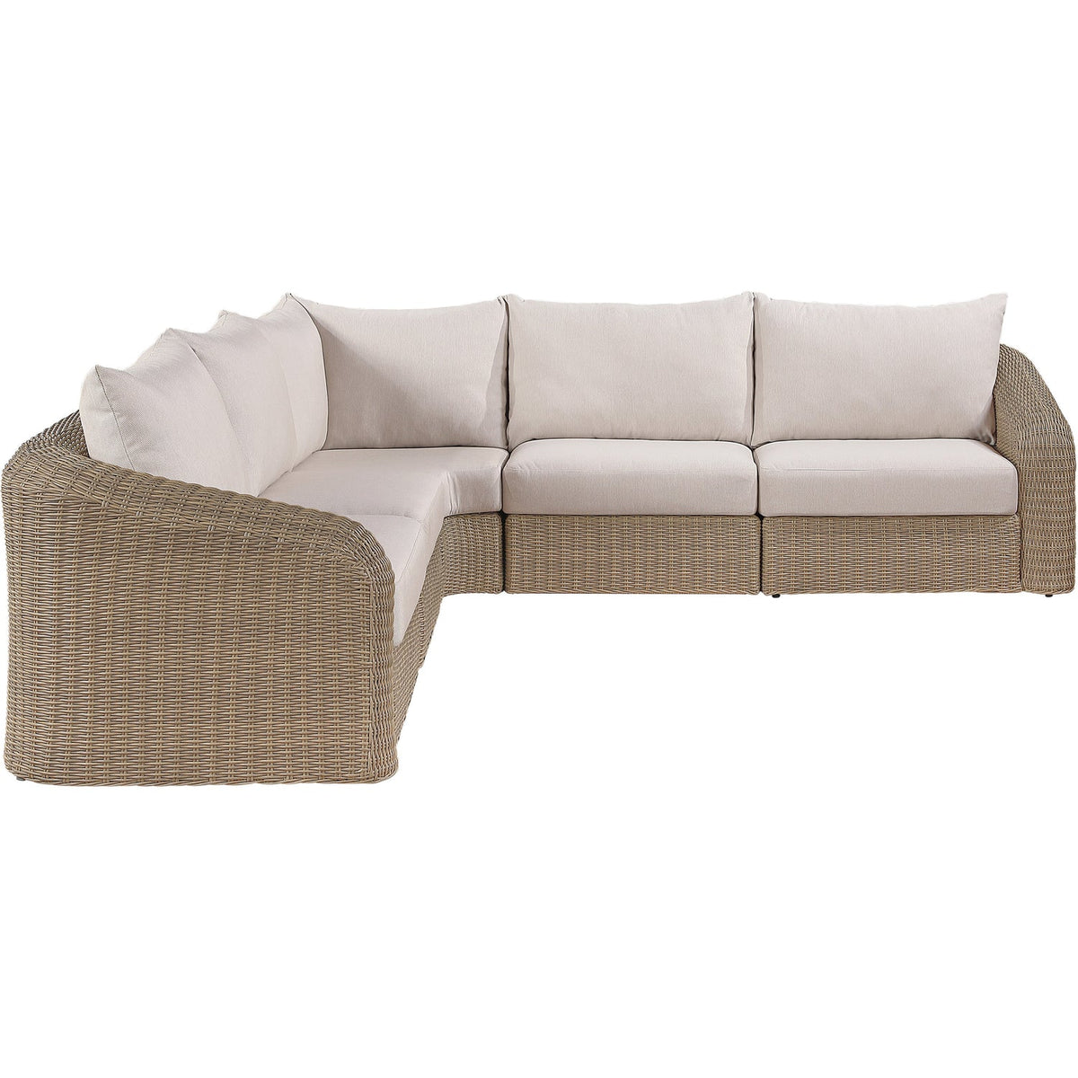 Seacrest 123.25in Beige Olefin Water Resistant Fabric And Wicker 5 Piece Outdoor Patio Modular Sectional Sofa