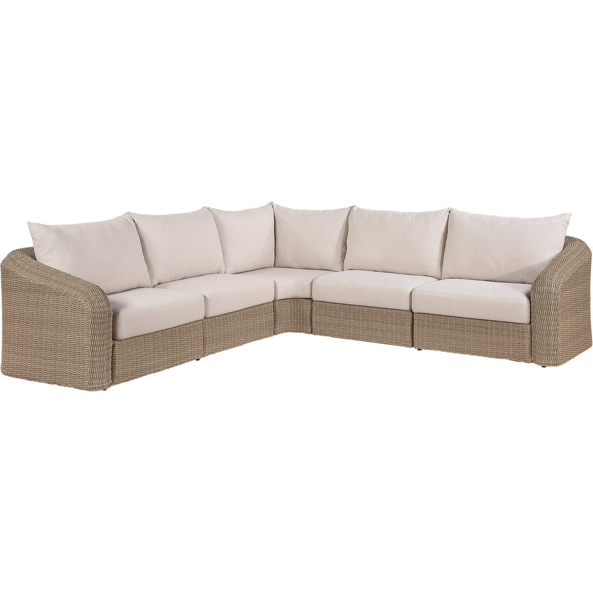 Seacrest 123.25in Beige Olefin Water Resistant Fabric And Wicker 5 Piece Outdoor Patio Modular Sectional Sofa