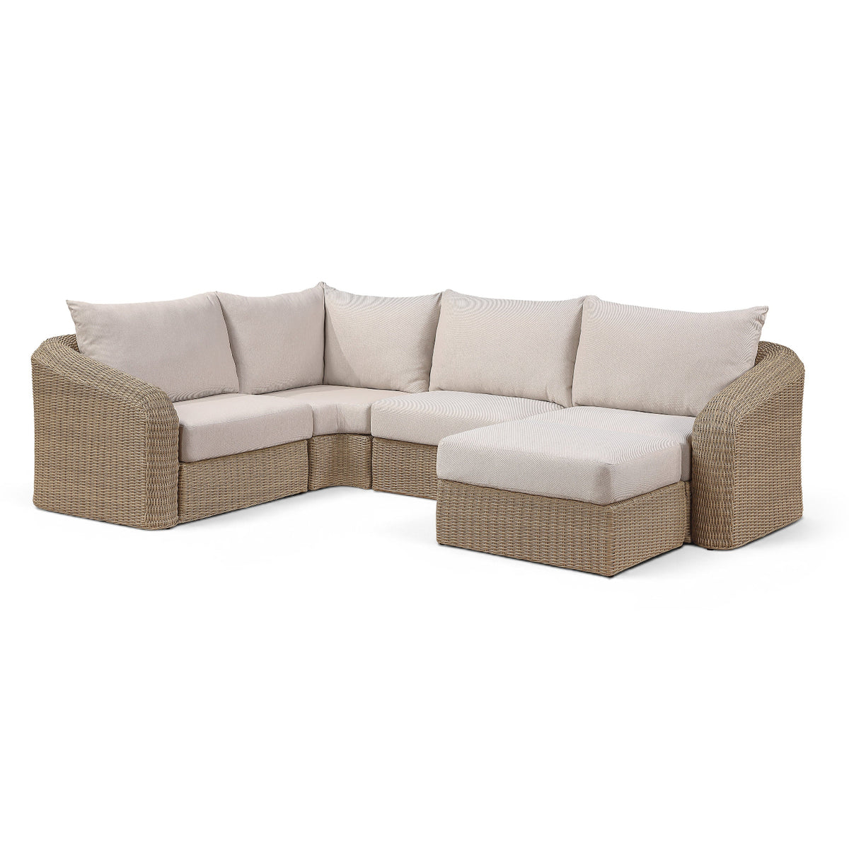 Seacrest Beige Olefin and Wicker 5pc Outdoor Modular Sectional in beige olefin and natural wicker, primary product view