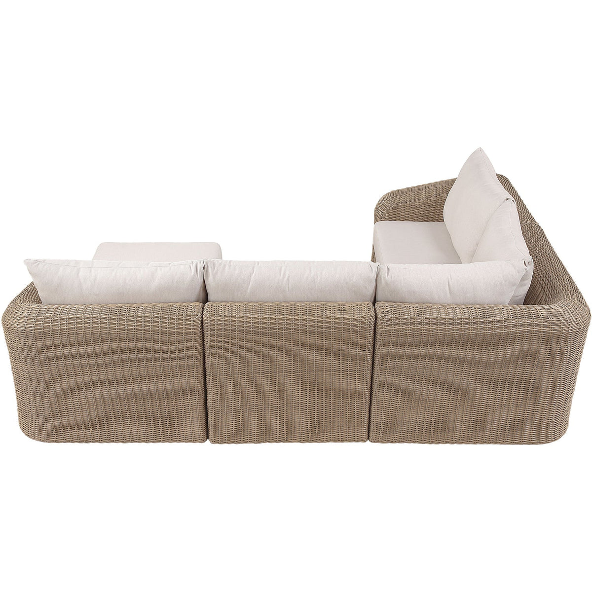 Seacrest 123.25in Beige Olefin Water Resistant Fabric And Wicker 5 Piece Outdoor Patio Modular Sectional Sofa
