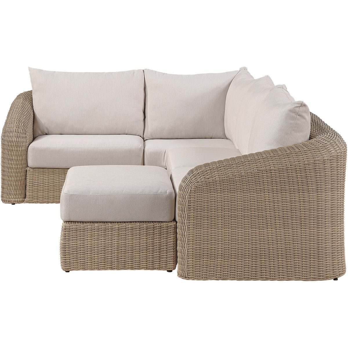 Seacrest 123.25in Beige Olefin Water Resistant Fabric And Wicker 5 Piece Outdoor Patio Modular Sectional Sofa