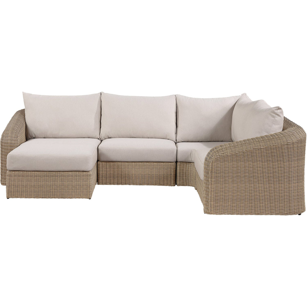 Seacrest 123.25in Beige Olefin Water Resistant Fabric And Wicker 5 Piece Outdoor Patio Modular Sectional Sofa