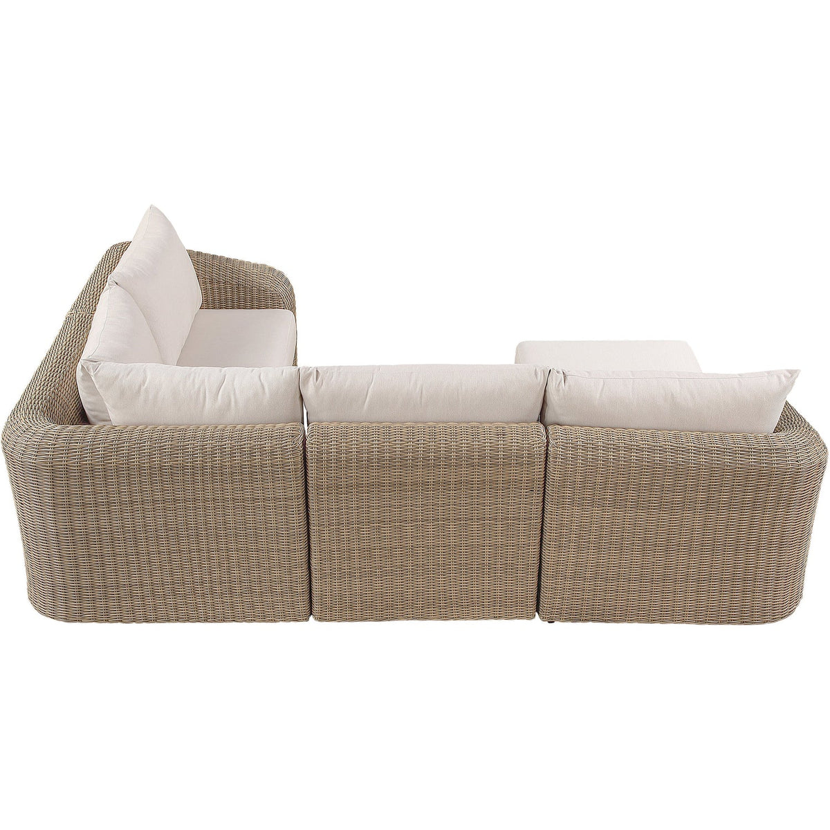 Seacrest 123.25in Beige Olefin Water Resistant Fabric And Wicker 5 Piece Outdoor Patio Modular Sectional Sofa