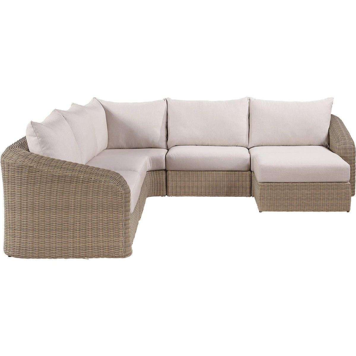 Seacrest 123.25in Beige Olefin Water Resistant Fabric And Wicker 6 Piece Outdoor Patio Modular Sectional Sofa