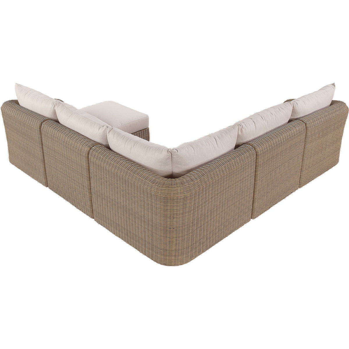 Seacrest 123.25in Beige Olefin Water Resistant Fabric And Wicker 6 Piece Outdoor Patio Modular Sectional Sofa