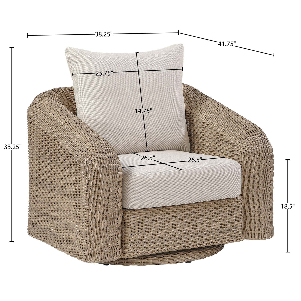 Seacrest Beige Olefin Water Resistant Fabric And Wicker Outdoor Patio Swivel Chair